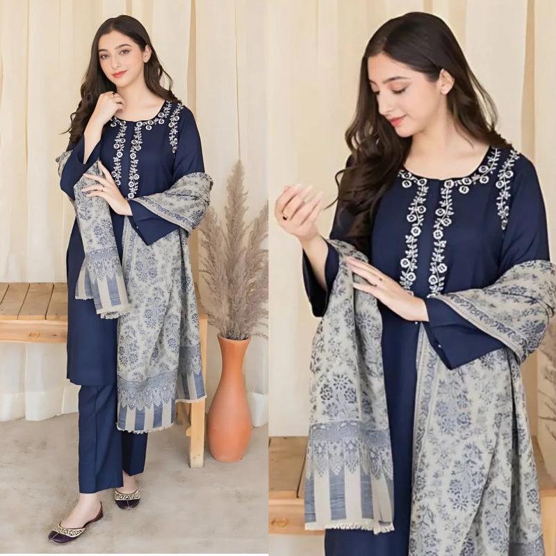 DYOT-3PC DHANAK – Elegant Embroidered Suit DF-DH-06