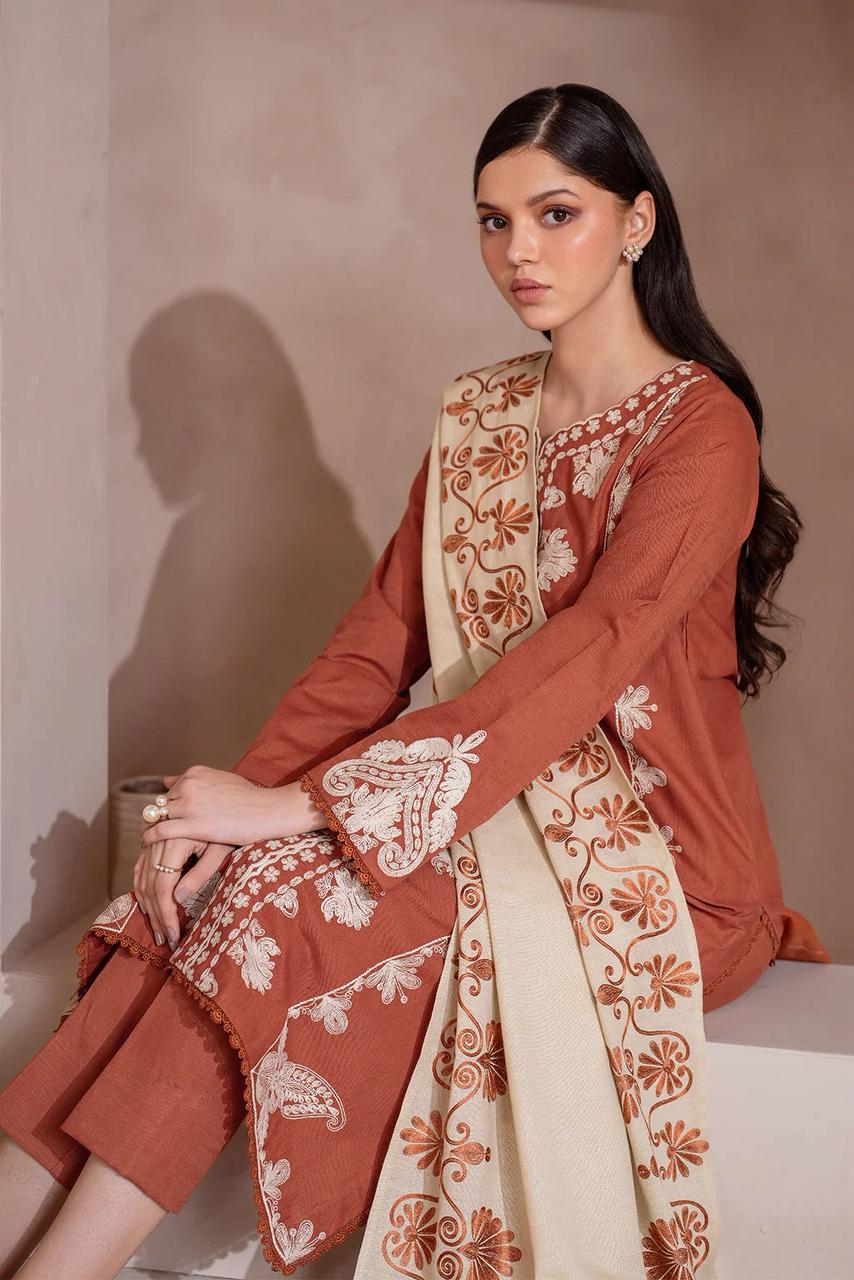 DYOT-3PC DHANAK – Elegant Embroidered Suit DF-DH-10