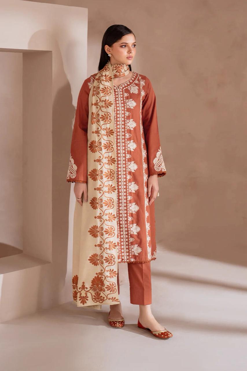 DYOT-3PC DHANAK – Elegant Embroidered Suit DF-DH-10