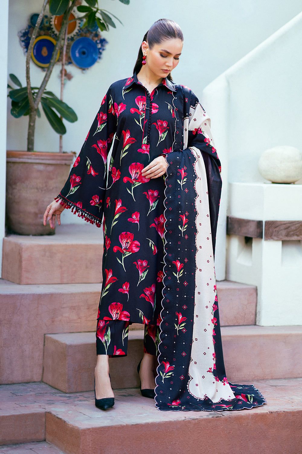 BAROQUE - 3PC Lawn Printed Shirt With Voile Printed Dupatta-2025