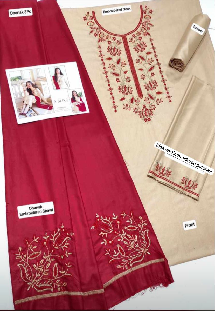 EMBROIDERED DHANAK 3Pcs DF-AS-03