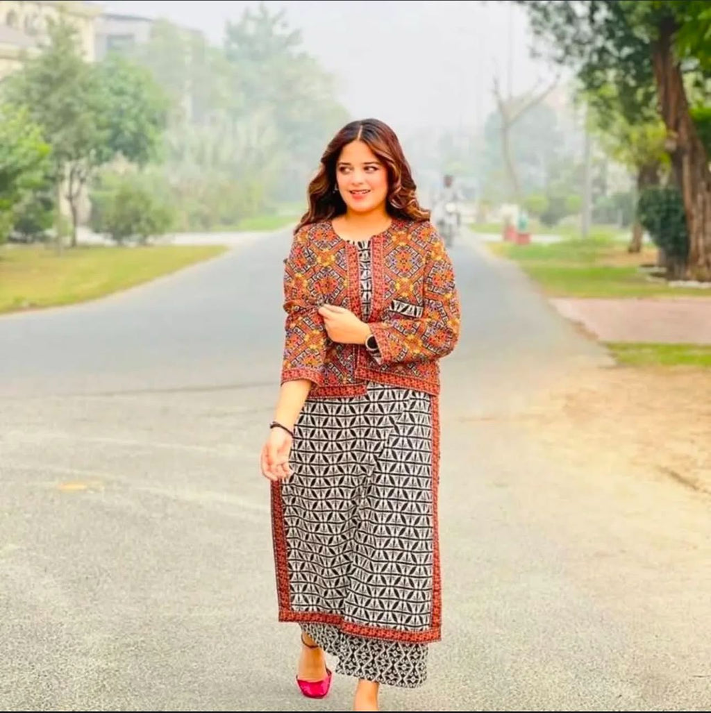 SAPPHIRE -3PC KARANDI  Bana Dori Printed  Shirt With Printed Duppta DF-KR-66