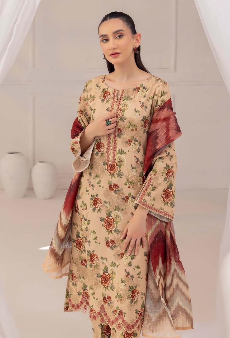 SAPPHIRE -3PC KARANDI  Bana Dori Printed  Shirt With Printed Duppta DF-KR-41
