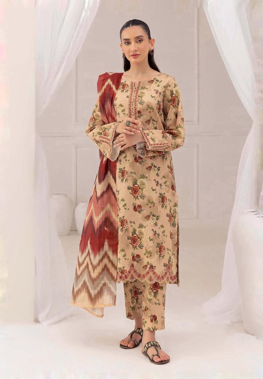 SAPPHIRE -3PC KARANDI  Bana Dori Printed  Shirt With Printed Duppta DF-KR-41