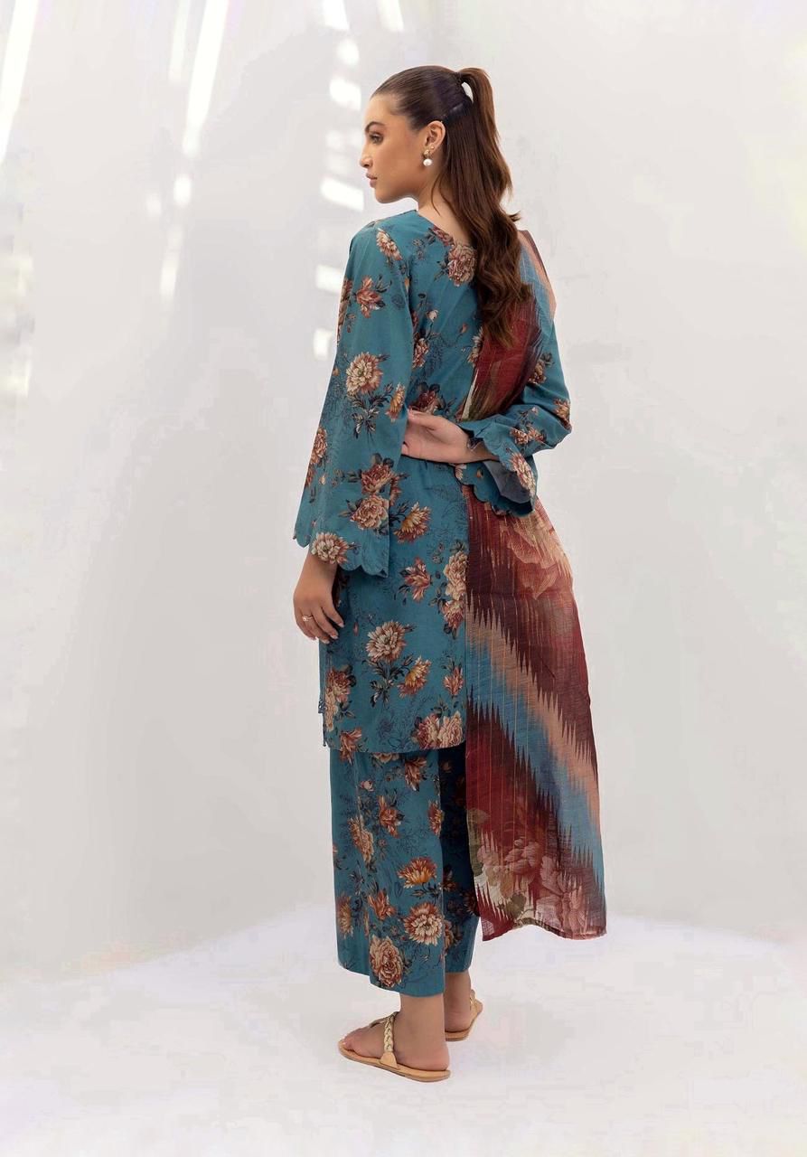 SAPPHIRE -3PC KARANDI  Bana Dori Printed  Shirt With Printed Duppta DF-KR-42