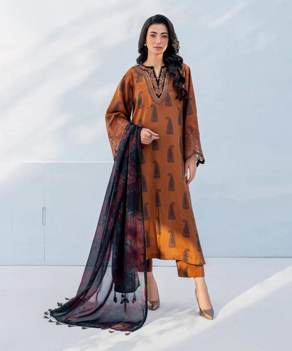 SAPPHIRE -3PC KARANDI  Bana Dori Printed  Shirt With Printed Duppta DF-KR-45
