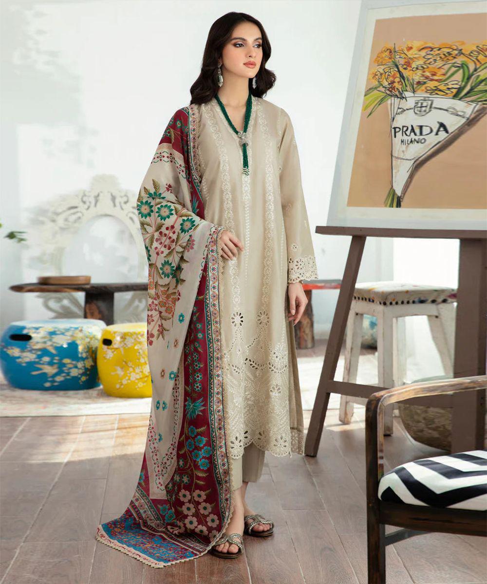 DYOT-3PC DHANAK – Elegant Embroidered Suit DF-DH-04
