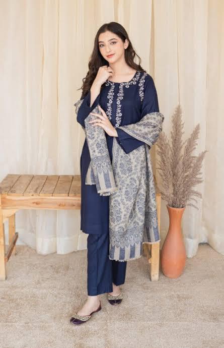 DYOT-3PC DHANAK – Elegant Embroidered Suit DF-DH-06