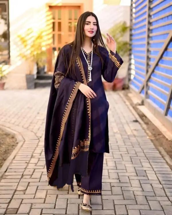 DYOT-3PC DHANAK – Elegant Embroidered Suit DF-DH-09