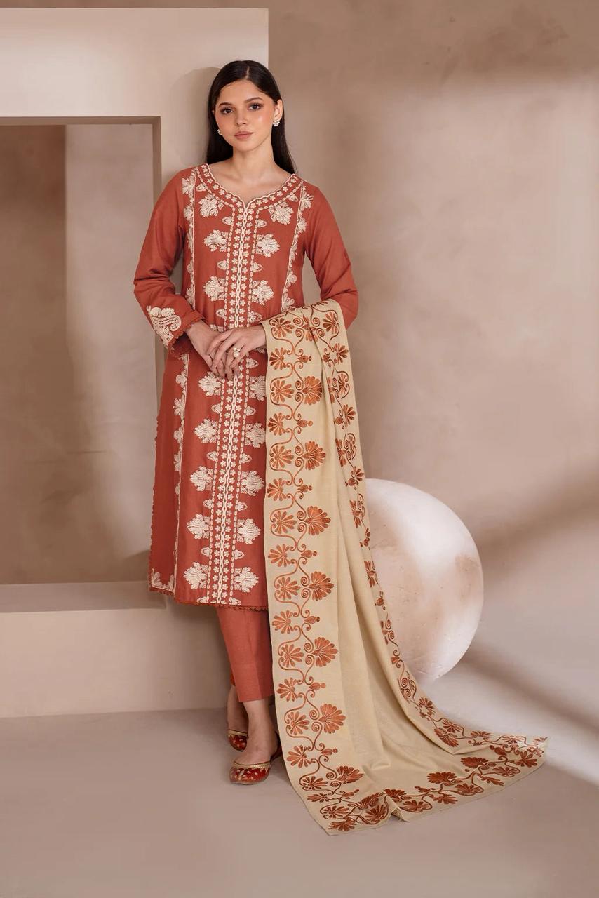 DYOT-3PC DHANAK – Elegant Embroidered Suit DF-DH-10
