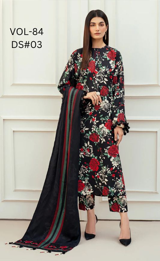 BAROQUE - 3PC Lawn Printed Shirt With Voile Printed Dupatta