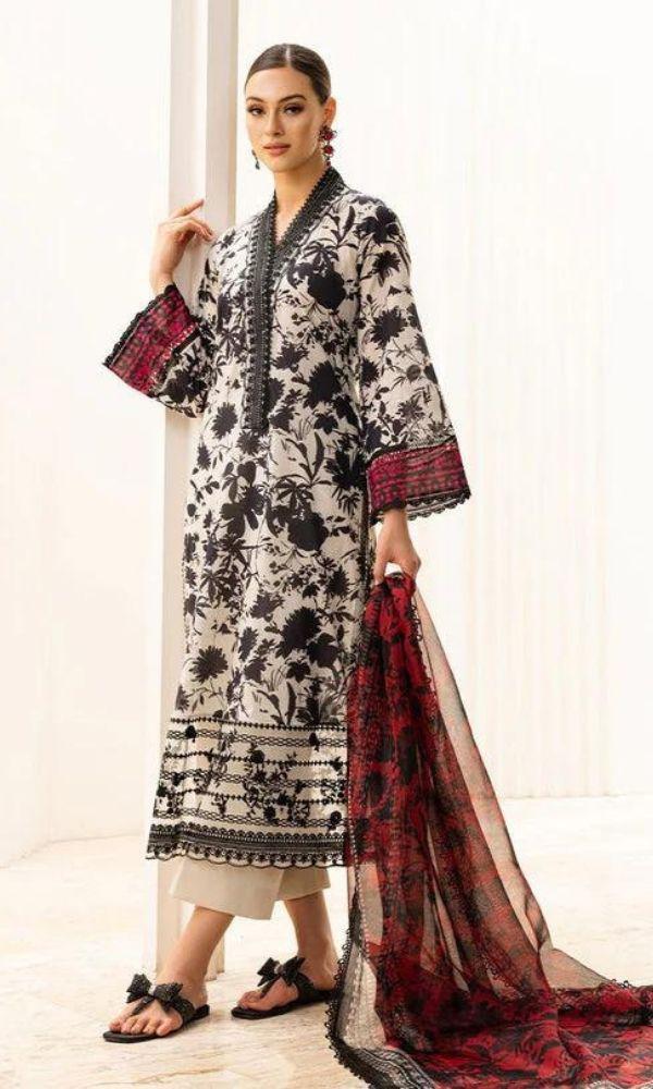 SAPPHIRE -3PC KARANDI  Bana Dori Printed  Shirt With Printed Duppta DF-KR-18