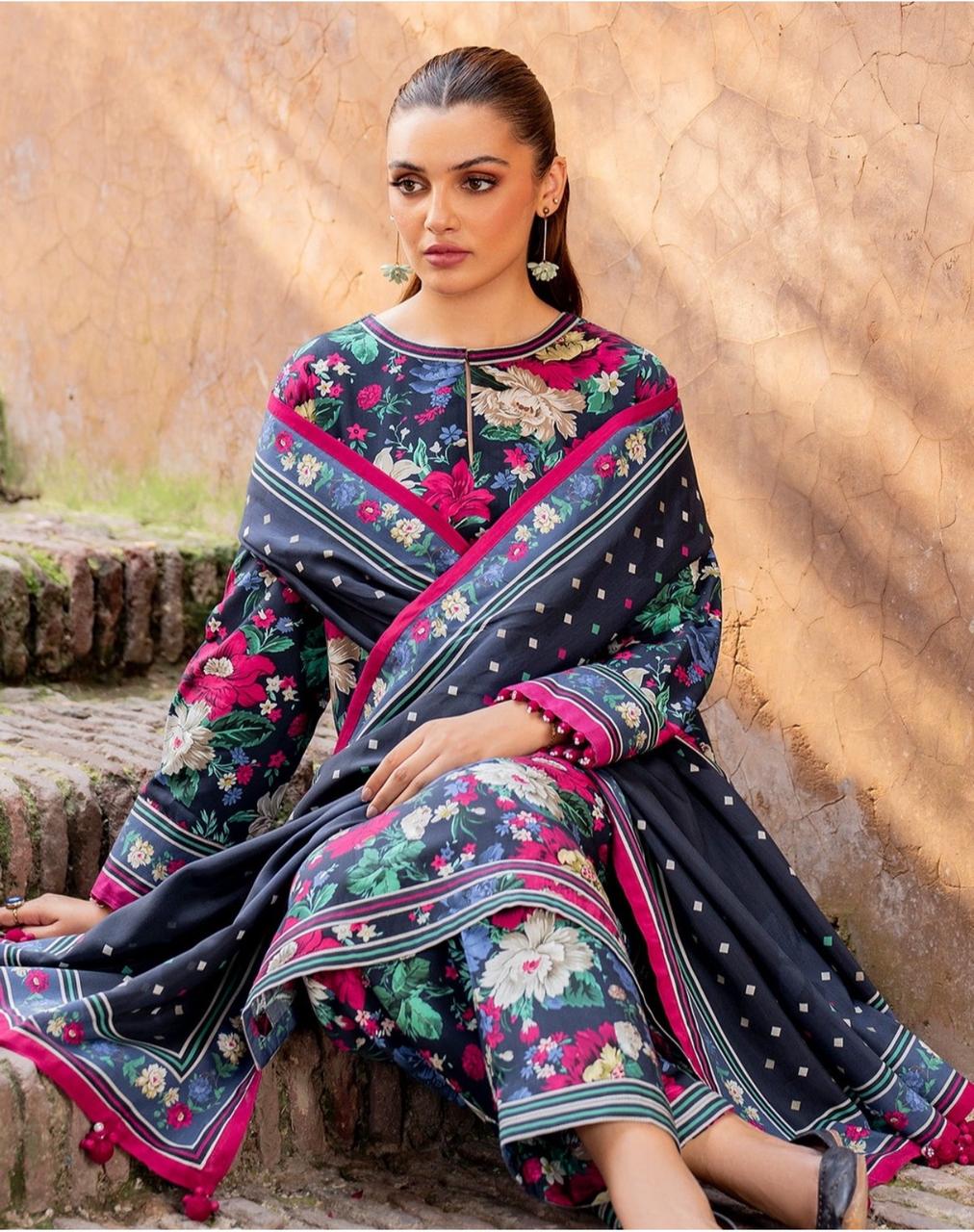 BAROQUE - 3PC Lawn Printed Shirt With Voile Printed Dupatta