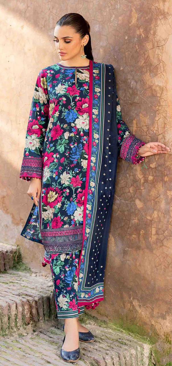 BAROQUE - 3PC Lawn Printed Shirt With Voile Printed Dupatta