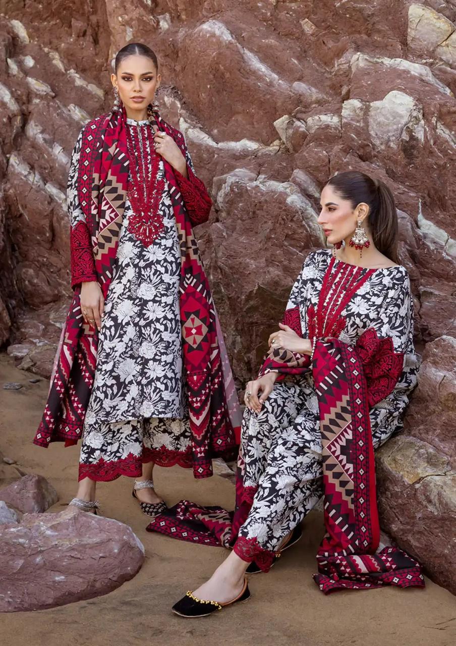 BAROQUE - 3PC Lawn Printed Shirt With Voile Printed Dupatta