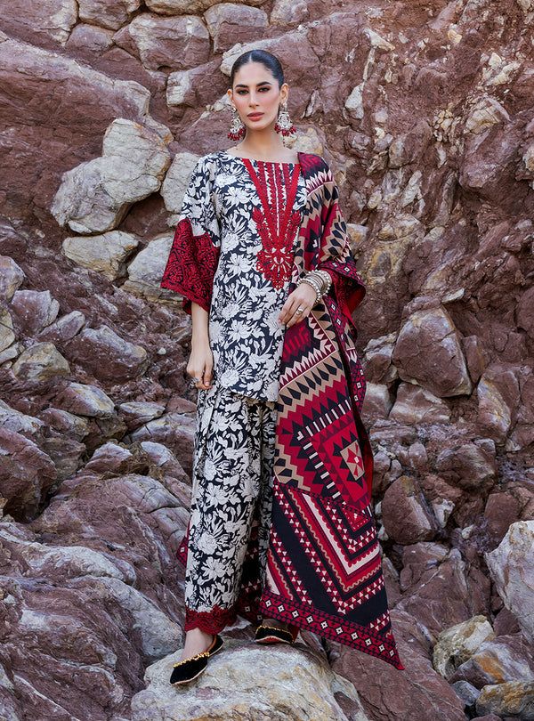 BAROQUE - 3PC Lawn Printed Shirt With Voile Printed Dupatta