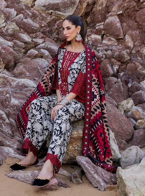 BAROQUE - 3PC Lawn Printed Shirt With Voile Printed Dupatta