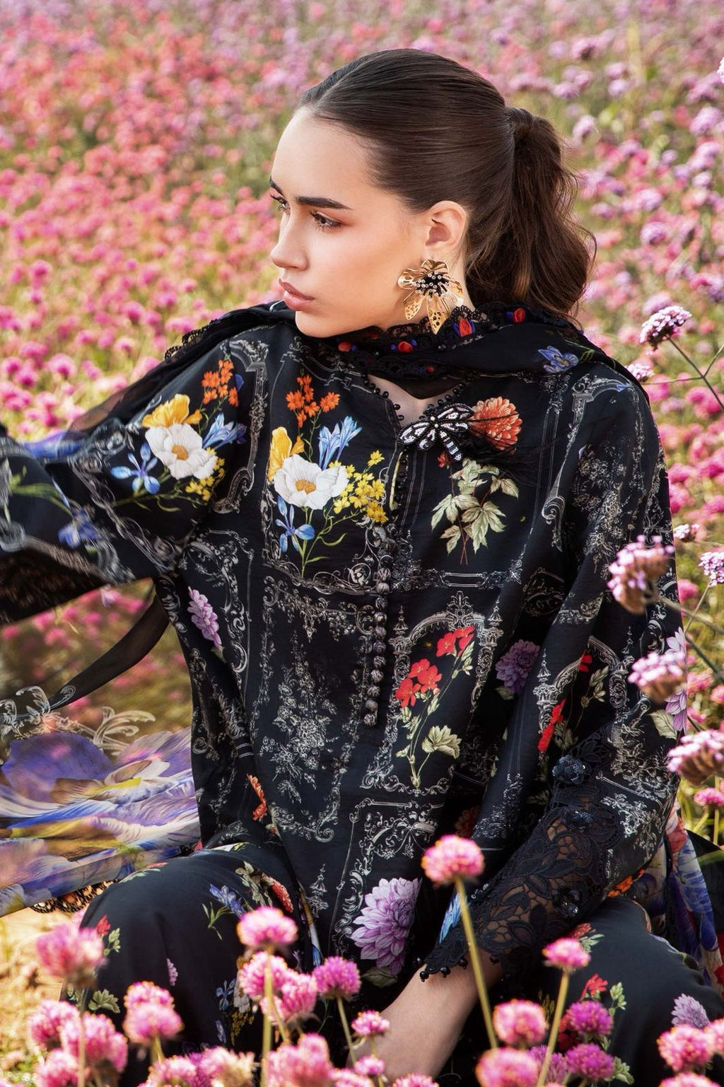 BAROQUE - 3PC Lawn Printed Shirt With Voile Printed Dupatta