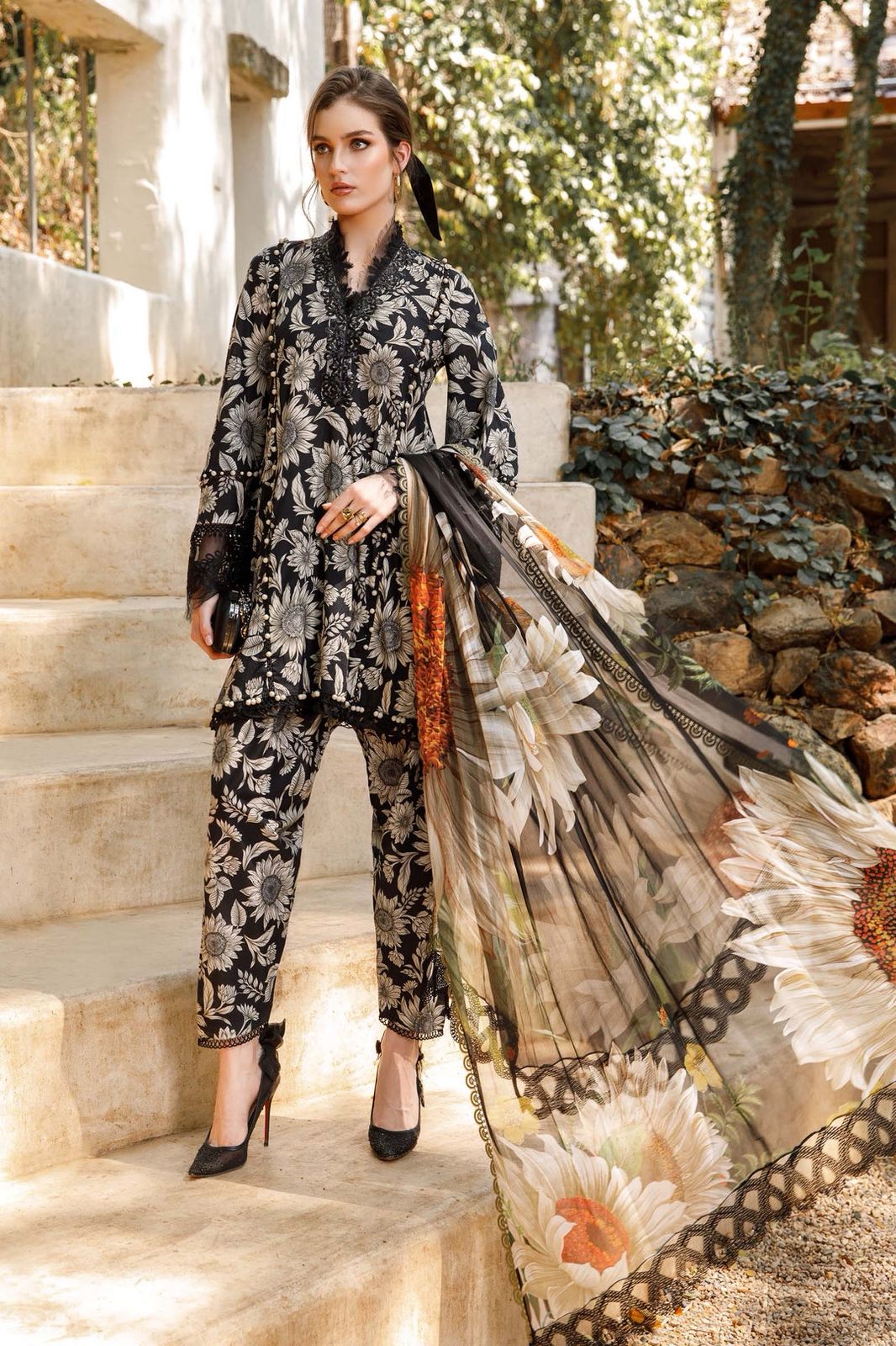 BAROQUE - 3PC Lawn Printed Shirt With Voile Printed Dupatta