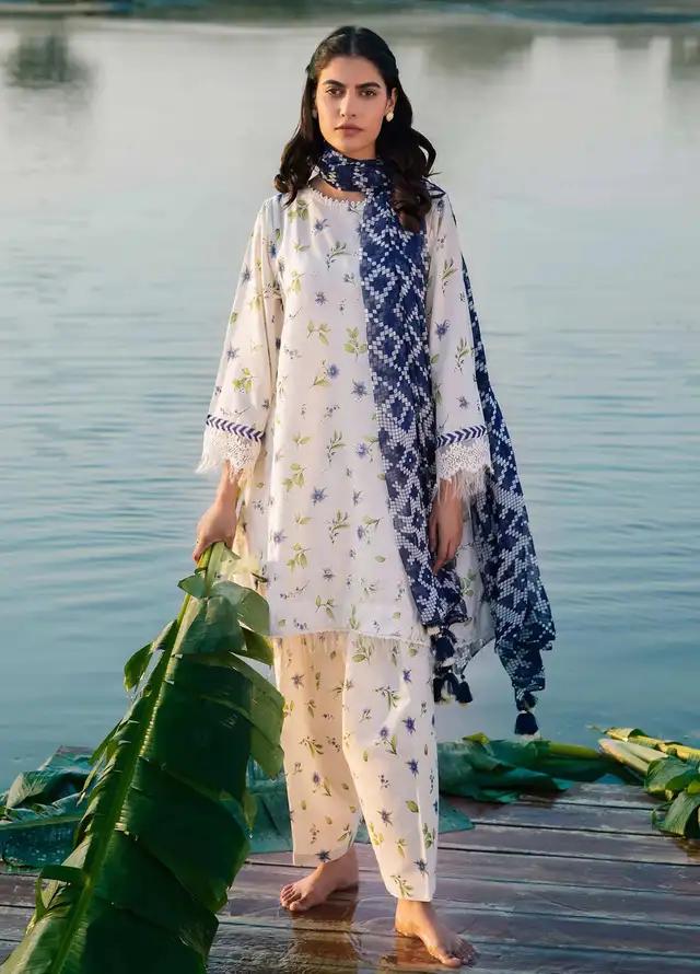 BAROQUE - 3PC Lawn Printed Shirt With Voile Printed Dupatta