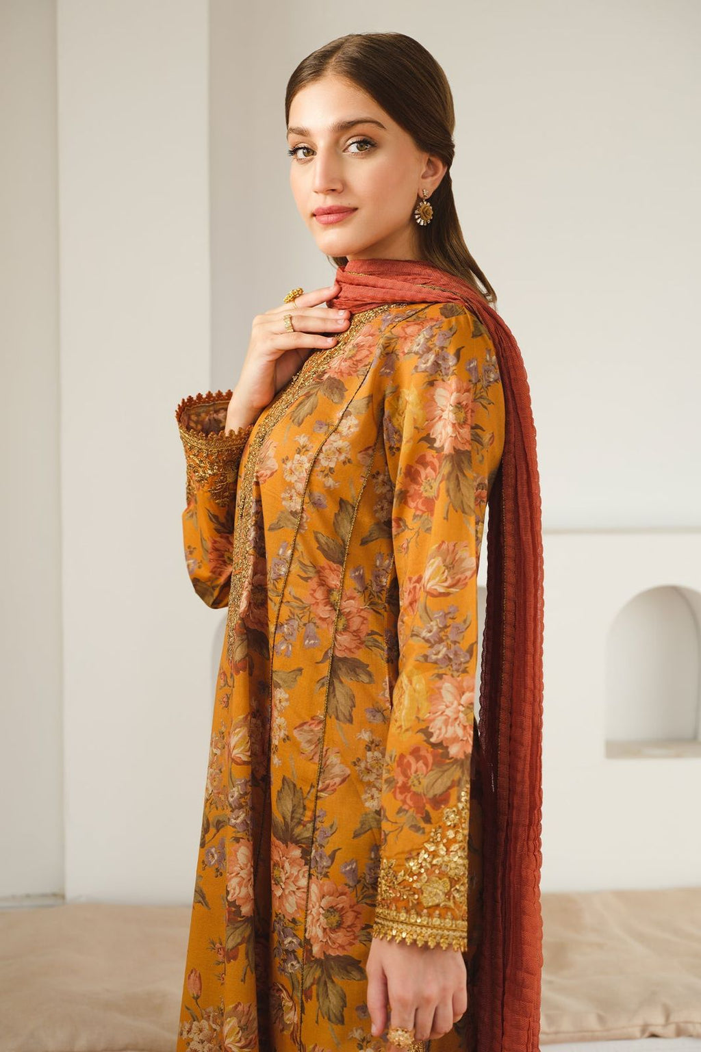 BAROQUE - 3PC Lawn Printed Shirt With Voile Printed Dupatta