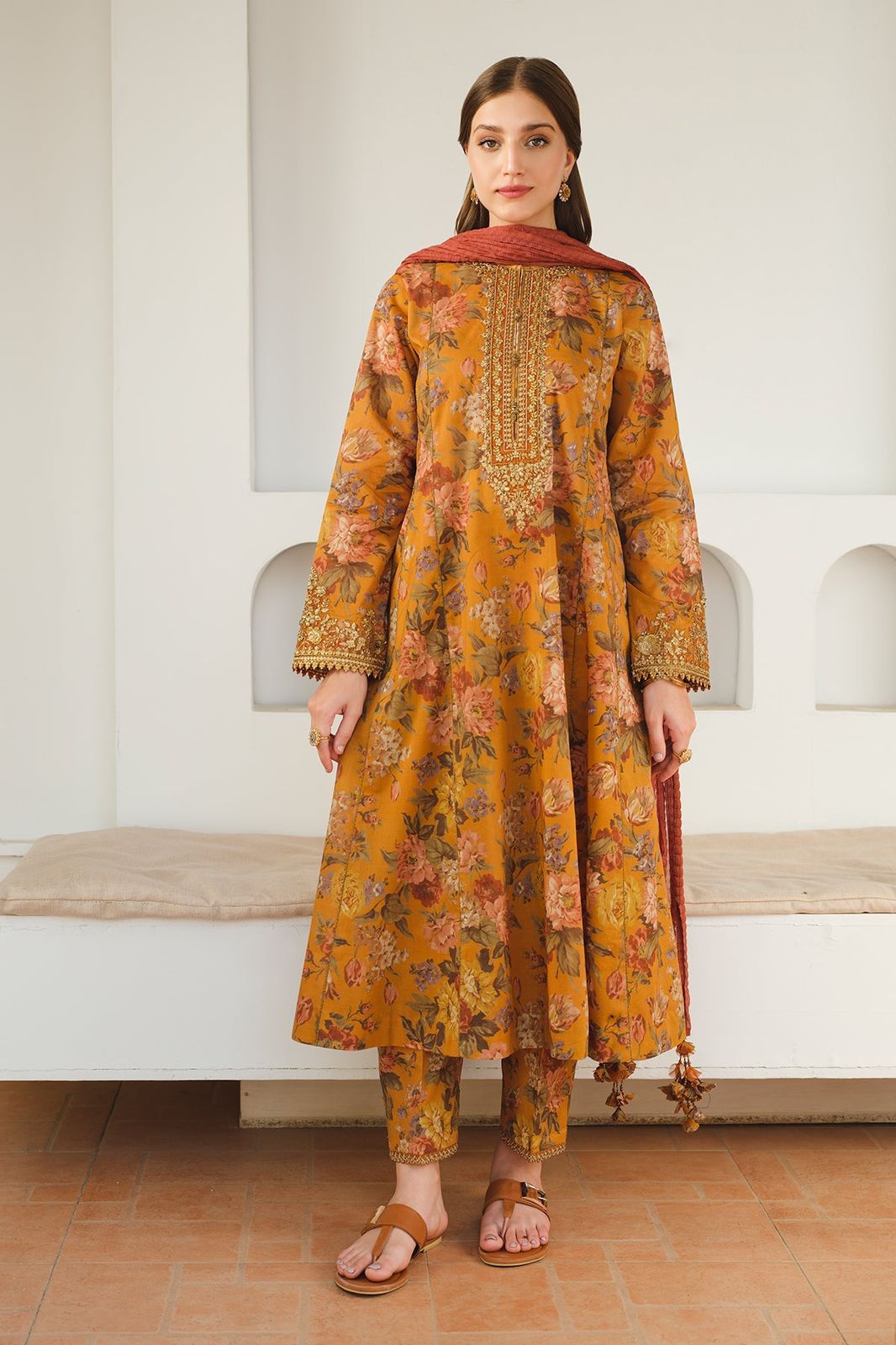 BAROQUE - 3PC Lawn Printed Shirt With Voile Printed Dupatta